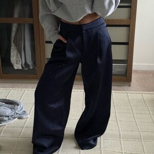 Zara Wide-Leg High-Rise Pants in Navy